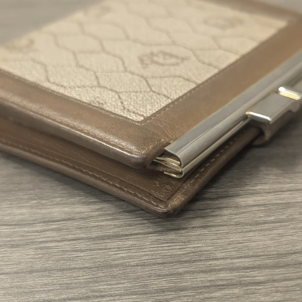 Christian Dior Honeycomb Brown / Tan Cream Kisslock Compact Wallet